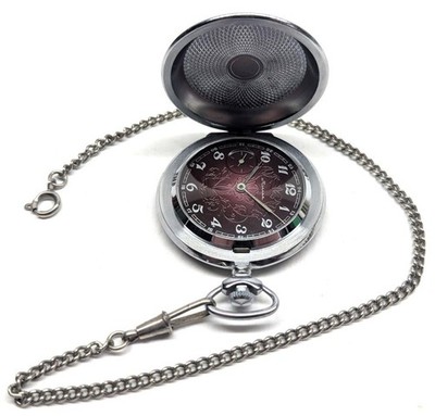 Vintage Molnija Soviet Pocket Watch Maroon Arabesque Dial 18J - Not Running