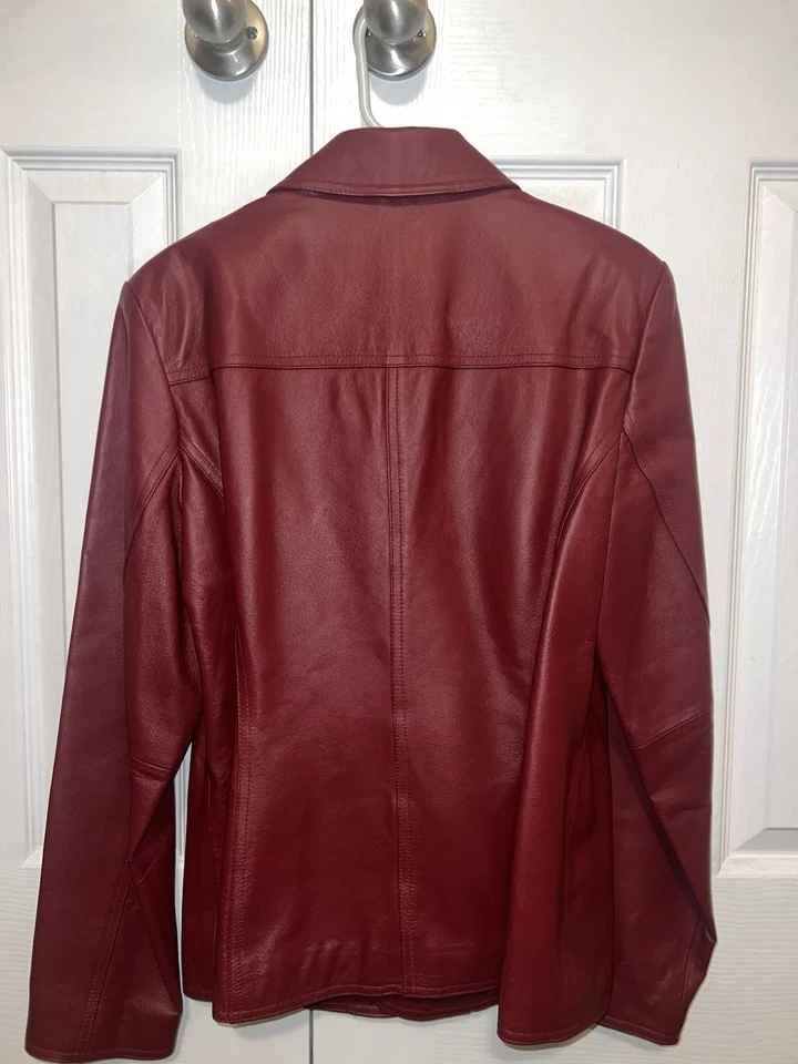 East 5 женщин красный бордовый бордовый блейзер кожаная куртка размер средний - Изображение 2 из 2
