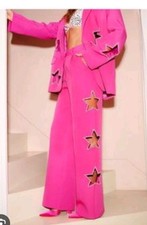 Nasty Gal Premium Cutout Star Hand Embellished Pants Neon Pink 4 NWT