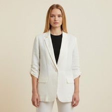 Marc New York Blazer Women L Large White One Button Collared Long Sleeve Linen