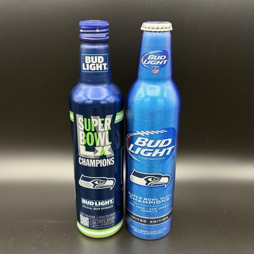Seattle Seahawks Super Bowl LX & Super Bowl XLVIII Champs Bud Light Bottle EMPTY
