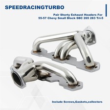Polished Pair Exhaust Header For 55-57 Chevy Small Block SBC 265 283 Tri-5