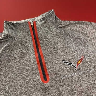Corvette C7 Pennant Mens Large 1/4 Zip Pullover Gray Performance Mock Neck