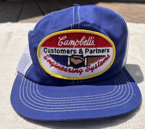 VTG 80s 90s Campbell's Soup Engineering Systems Trucker Hat Blue Snapback