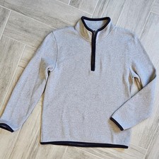 LL Bean Cotton Quarter Zip Pullover Sweatshirt Tight Knit Gray Navy Medium