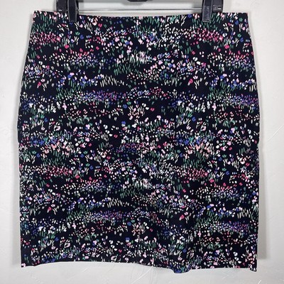 Talbot Black Floral Skirt 16W NWOT Canvas Like Stretch Waist