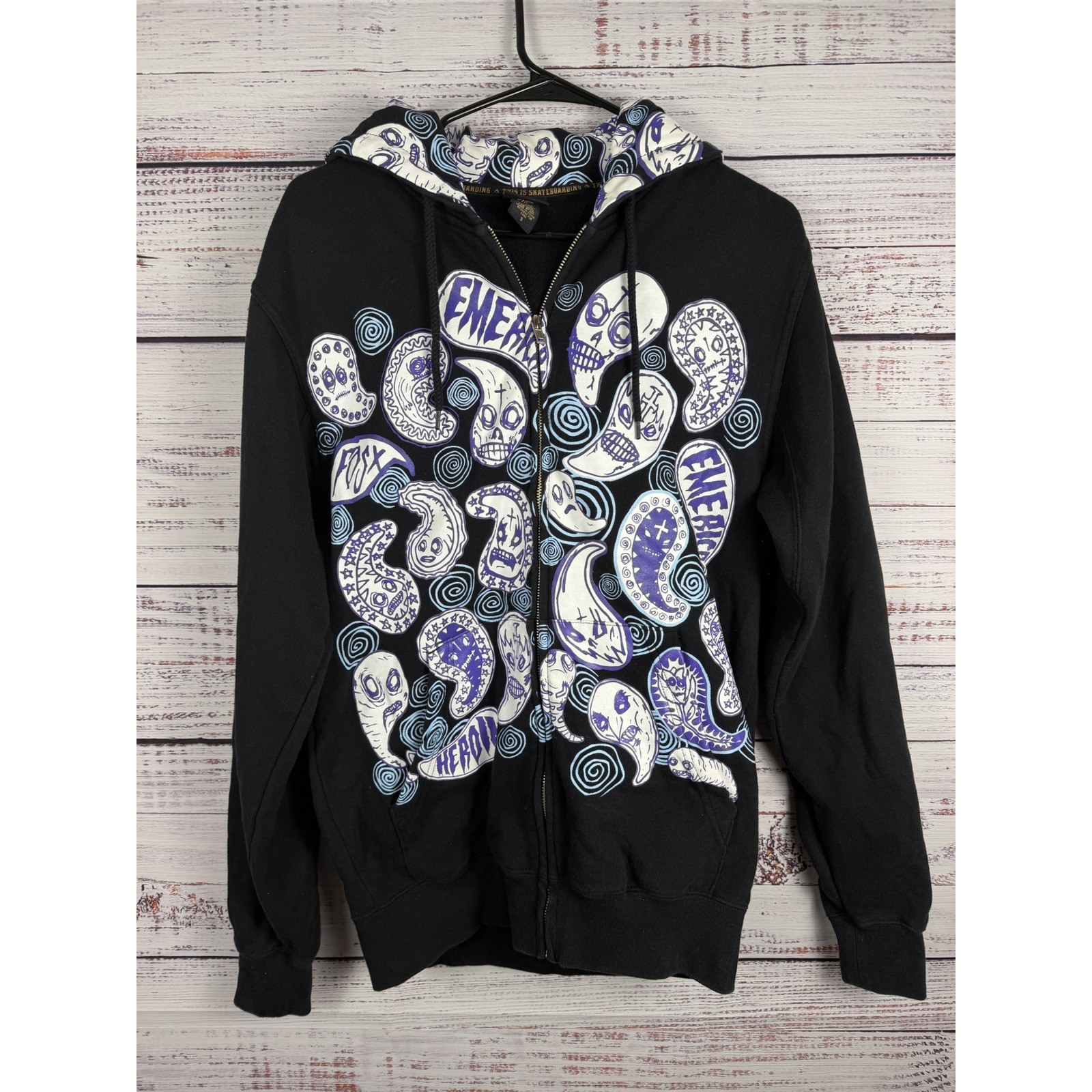 00s sweat blouson black camo scull y2k Camouflage jacket with fur