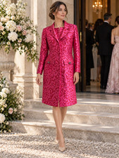 Oscar de la Renta Coat + Dress Set Pink Leopard Jacquard US 6 UK 10