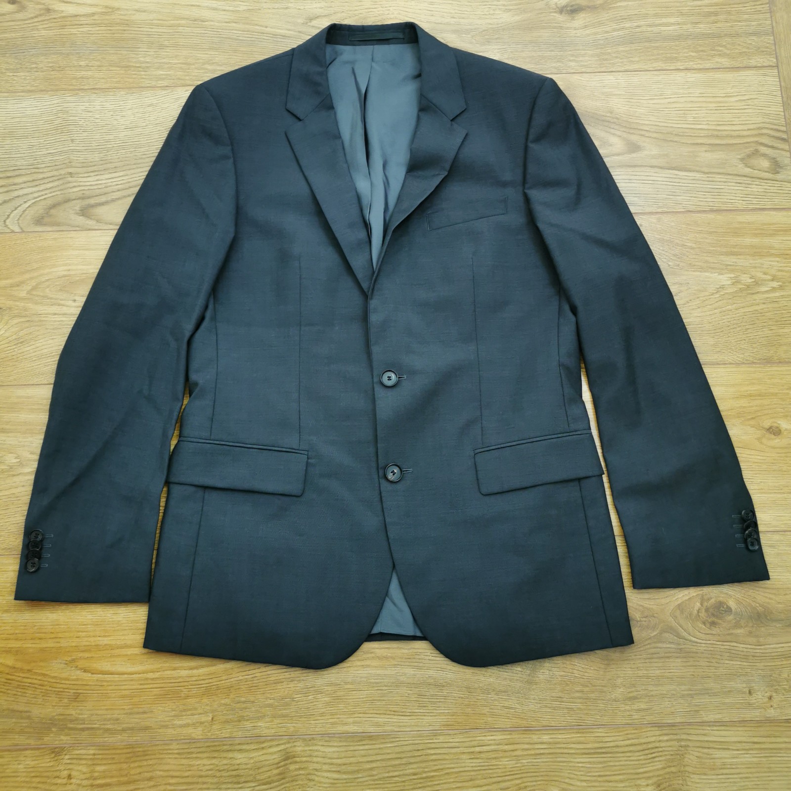 Hugo Boss Blazer Jacket Mens 38R Grey Smart Business Button 100% Virgin Wool