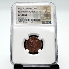17th Dutch VOC New York Penny NGC GENUINE Old New York Penny Historic Colonial