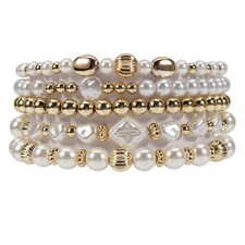 5pcs Simulated Pearl Beaded Bracelet White Pearls Stackable Stretch Bracelet Set