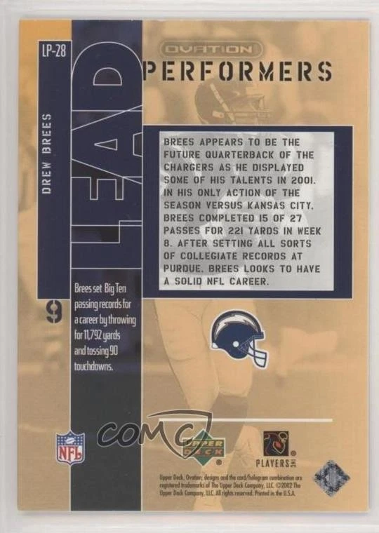 2002 Upper Deck Ovation Lead Performers Drew Brees #LP-28 - Image 2 of 2