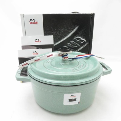 Unused STAUB Pico Cocotte Round Two-Handed Pot Cast Enamel 18cm Sage Green