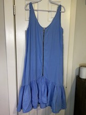 Zara Trafaluc Women’s Blue V-Neck Sleeveless A-Line Zip Ruffle Dress L