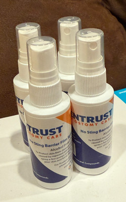Four (4) Entrust Ostomy No-Sting Skin Barrier Film Pump Spray 2oz Bottle 7202