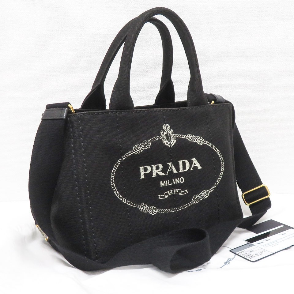 Prada Canapa Handbag 2WAY With Shoulder Strap 1BG439 Black Used Quality Ikou fro thumbnail 2