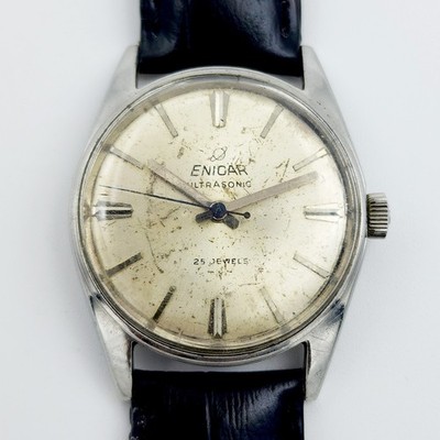 Enicar Swiss Ultrasonic 25 Jewels Manual Winding Pearl Dial Wrist Watch for Men