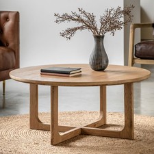 Round Oak Coffee Table – Solid Oak with Veneer, Light Finish for Living Room