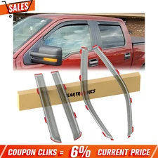For 2010-2014 Ford F150 Crew Cab In-Channel Smoke Window Visors Vent Rain Guards