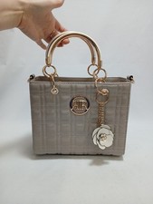 River Island Womens Tote Bag Beige Quilted Patent Charm Grab Top Handles