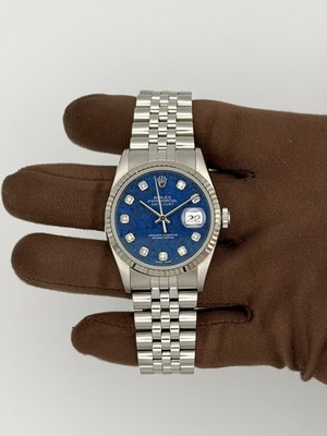 Rolex Datejust 16234 36mm Sodalite Diamond Dial Fluted Box Papers
