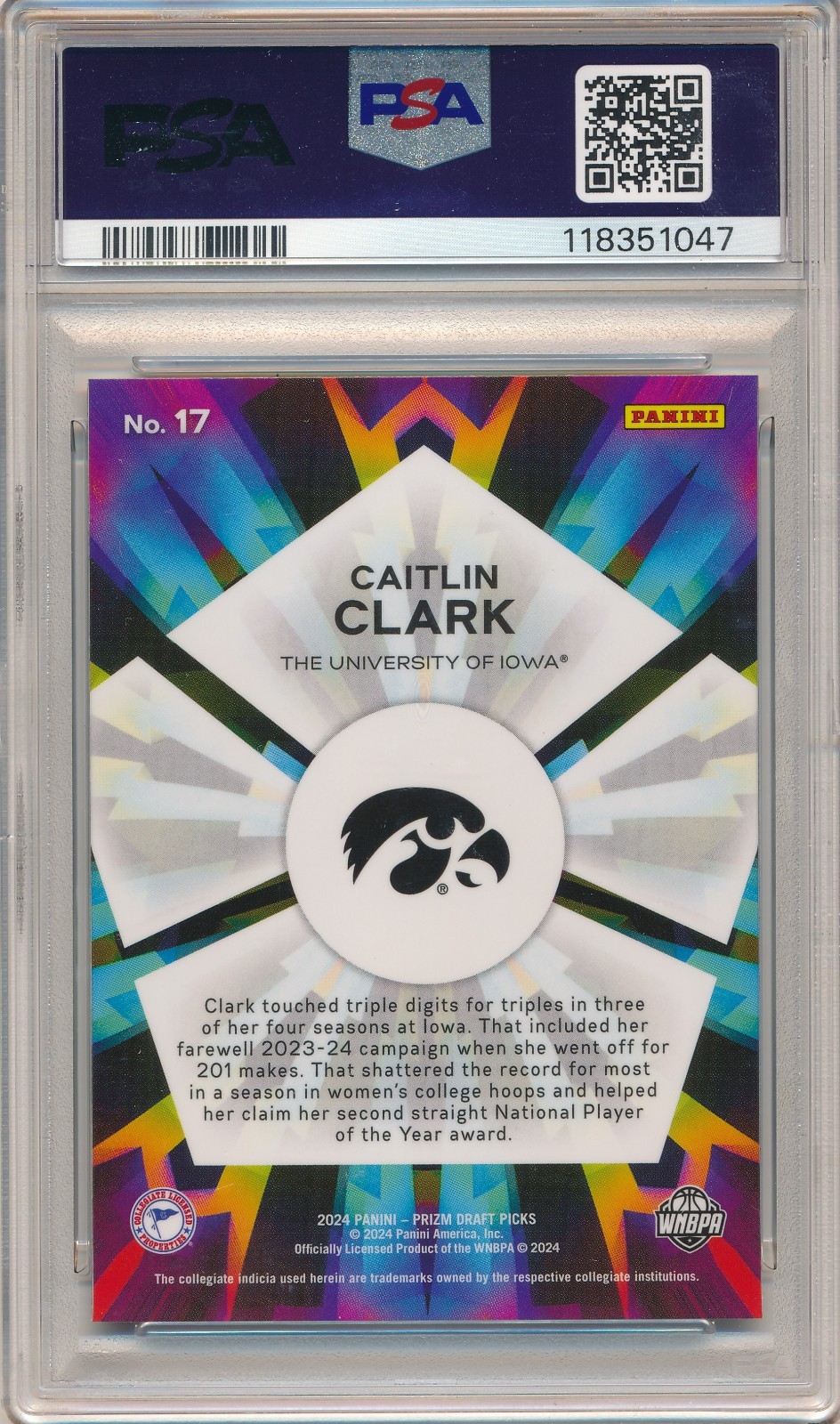 2024 PANINI PRIZM DP CAITLIN CLARK KALEIDOSCOPIC #17 RC PSA 10 GEM MINT ROOKIE view 2