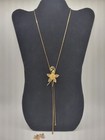 Vintage Gold Tone Mesh Flower Lariat Necklace/Pierced Flower Earrings — photo 2