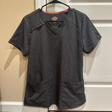 Dickies DK615 Grey Women's Medium Stretch 2 Pocket Logo V Neck Scrub Top Shirt