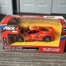 New Alex City Red Flames Die Cast Model Toy Car - Pull Back Action - Doors Open