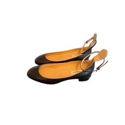 Valentino Black  Leather Tan-Go Ankle-Strap Ballet Flats | EU 38.5/US 8.5 NWT