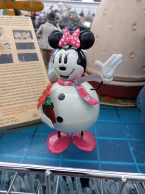 Vintage Disney Christmas Minnie Mouse Metal Bouncing Christmas/Winter Figurine