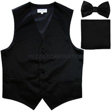 New men's wedding formal tuxedo vest waistcoat bowtie  hankie set black 5XL 6XL