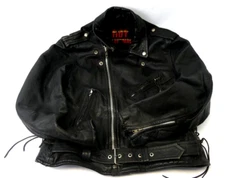 Used Black Leather Hot Leathers Men’s Motorcycle Jacket Size 46 Made in Pakistan
