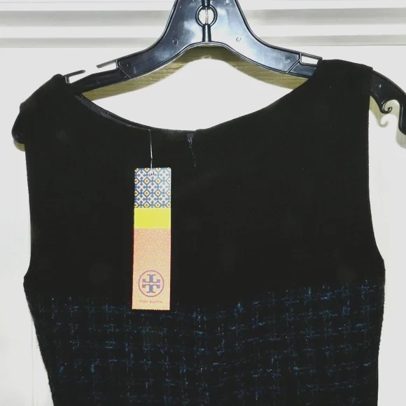 Abito a tubino nuovo con etichette TORY BURCH Navy Sloane a quadri tweed senza maniche taglia 4