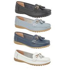 Boulevard Ladies Real Leather Tassel Slip On Moccasin Flat Boat Shoes Loafers