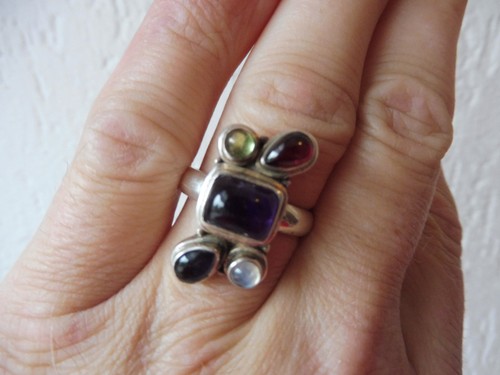 Beau, vieux Anneau __ 925 Argent __ avec des Pierres (Différentes Pierres)__
