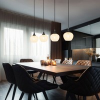 Pendelleuchte HäNgelampe Esszimmerleuchte Kristalle E27 4-Flammig Schwarz-Chrom