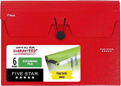Five Star 6 Pocket Expanding File Folders / Organizer, Plastic, Fire Red