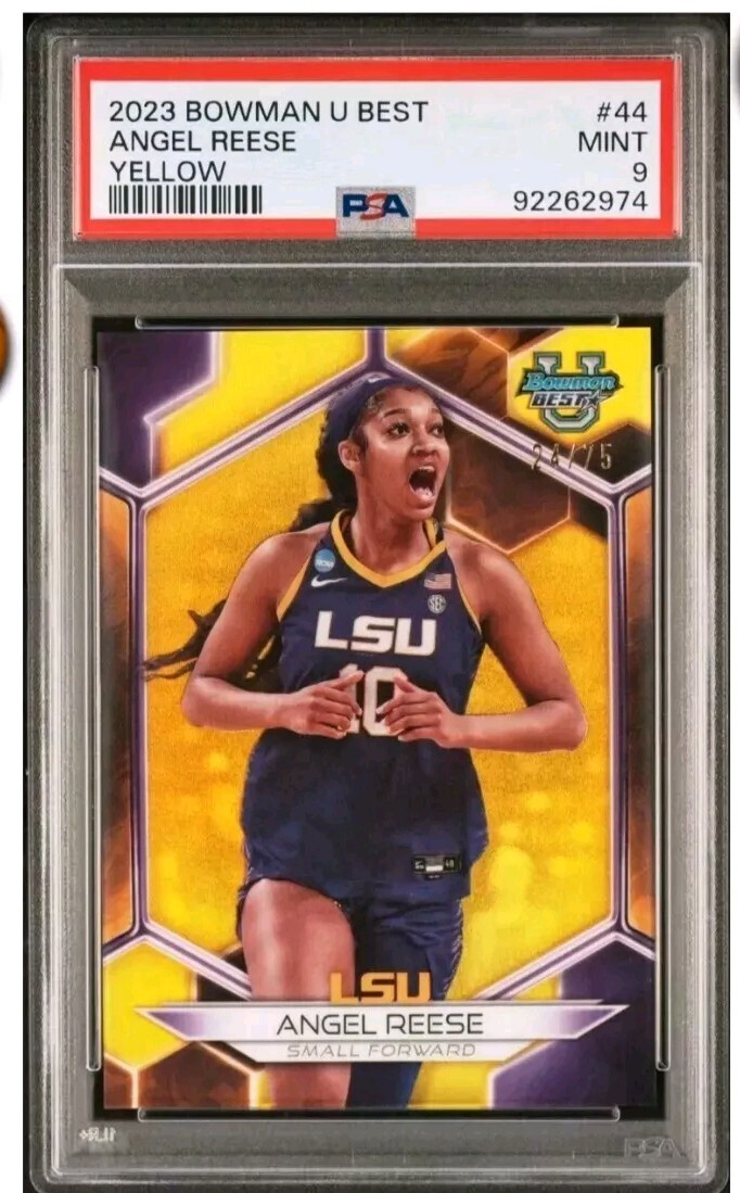 2023-24 BOWMAN U BEST YELLOW REFRACTOR #44 ANGEL REESE RC SN#: 24/75 PSA 9 MINT
