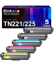 EZink Premium Toner Cartridge TN225 TN221 5 Pack 2 Black, Magenta, Yellow Cyan