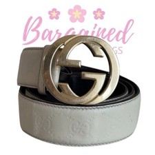 Authentic Gucci Cream Guccissima Leather Gold Interlocking G Buckle Belt 90/36