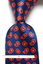 New Classic Paisley Blue Orange JACQUARD WOVEN 100 Silk Men's Necktie Tie