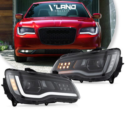 Black Style VLAND LED Headlights Fit 2011-2015 Chrysler 300 W/Start-up Animation