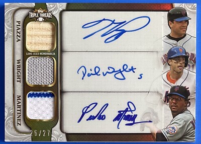 2014 TOPPS TRIPLE THREAD AUTO RELICS MARTINEZ, MIKE PIAZZA, WRIGHT #D 26/27 METS