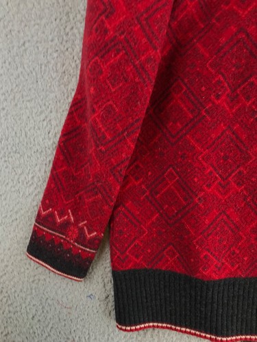 Eddie Bauer Jacket Youth TL Large Red Full Zip Pockets Logo 100% Wool Fair Isle - Picture 17 of 18