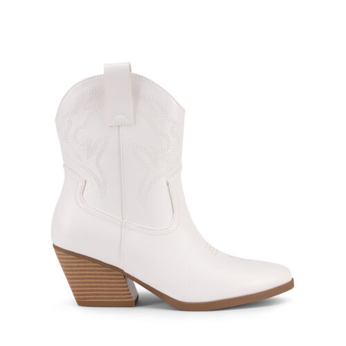 Women Cowboy Cowgirl Boots Western Boots Low Chunky Heel Pointed Toe Booties - Picture 28 of 32