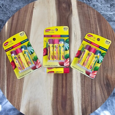 Cherry Strawberry Wintergreen Carmex Lip Balm Trio (3Packs) W/ Classic Bonus