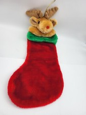 Vintage Plush Reindeer Christmas Stocking Holiday Decor