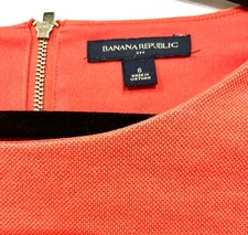 Banana Republic 6 Orange Pique Cotton Blend Exposed Zip Back Sheath Dress Career