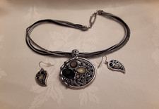 Silver Tone Pendant Necklace and Earrings Set